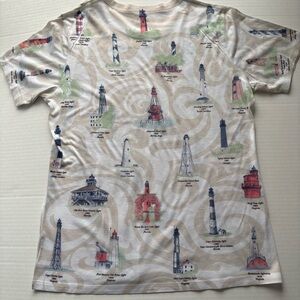Artesian Lighthouses of the Southeast Graphic‎ T-Shirt Beige White Size Large